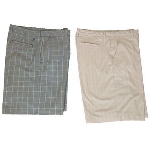 Lot Of 2 ASHWORTH Ez Tech Golf Shorts‎ Mens Size 38W Beige Plaid 100% Cotton